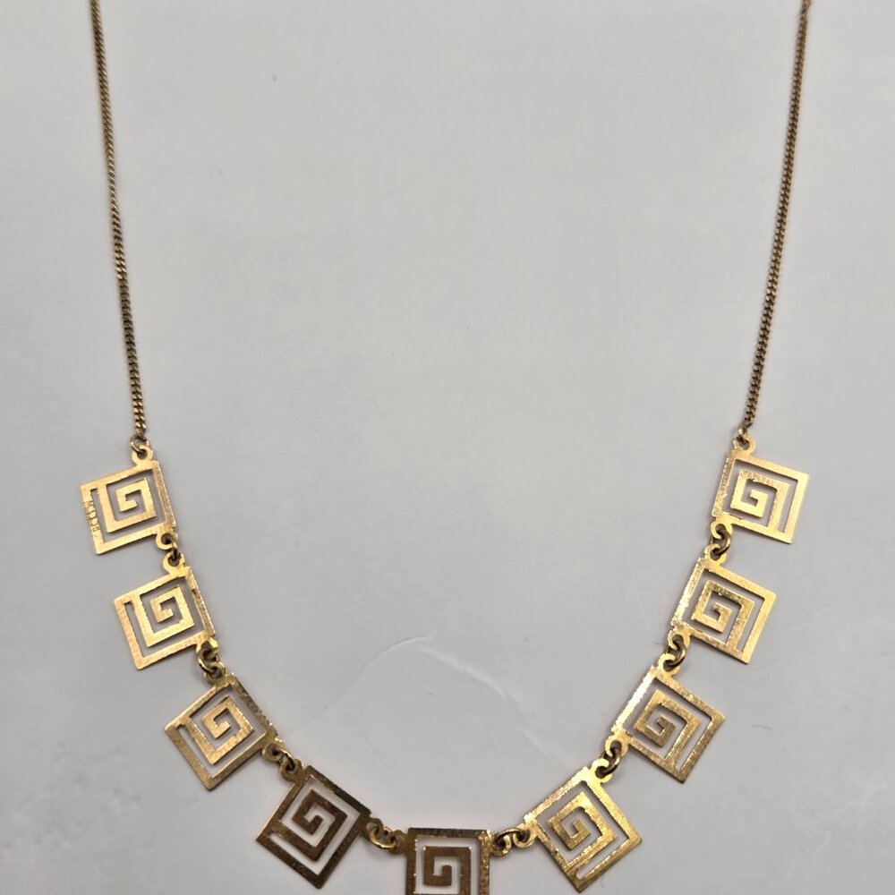 14K Yellow Gold Spiral Square Bib Style Necklace  - 3.9g